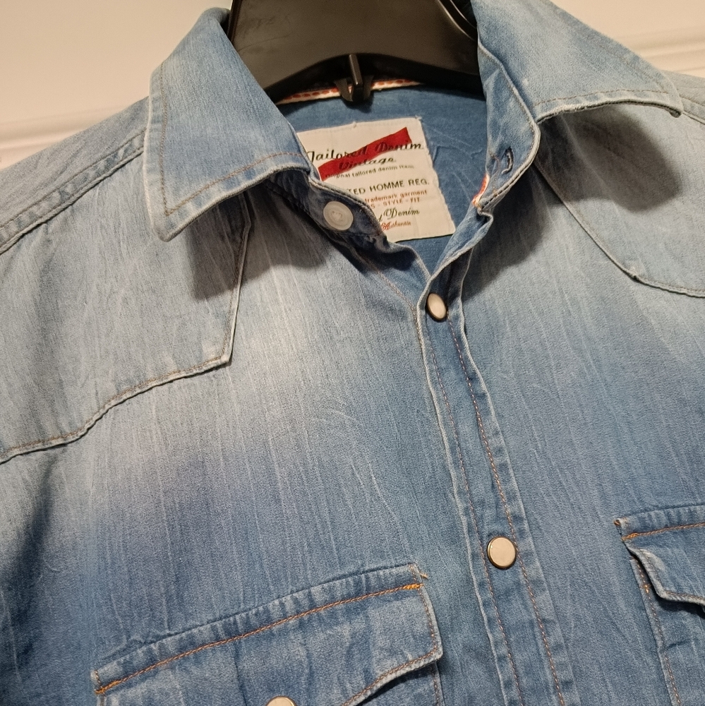 M🐴Vintage Western Denim Button Down Shirt Unisex - Picture 5 of 7